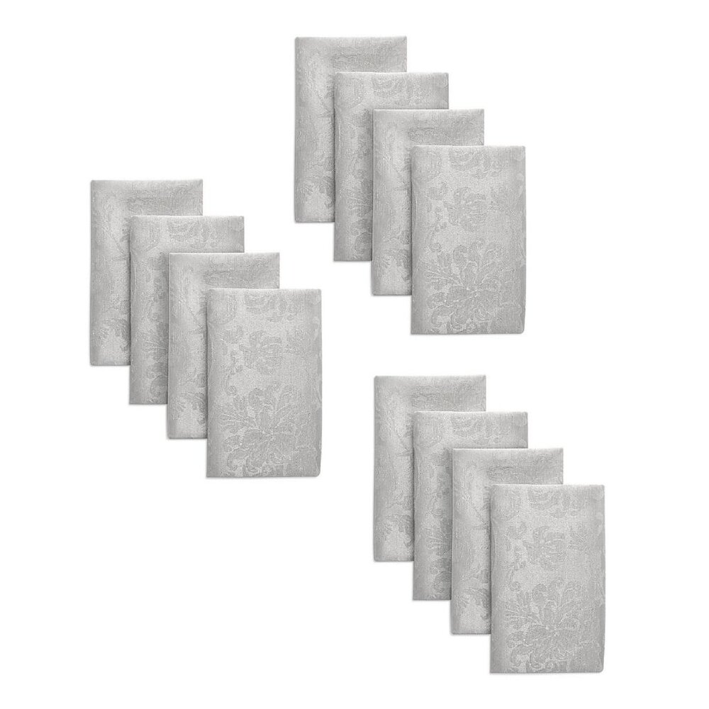 3 brand new 4-piece Sets of SILVER Damask 59% Cotton 17x17 inch Fabric Napkins